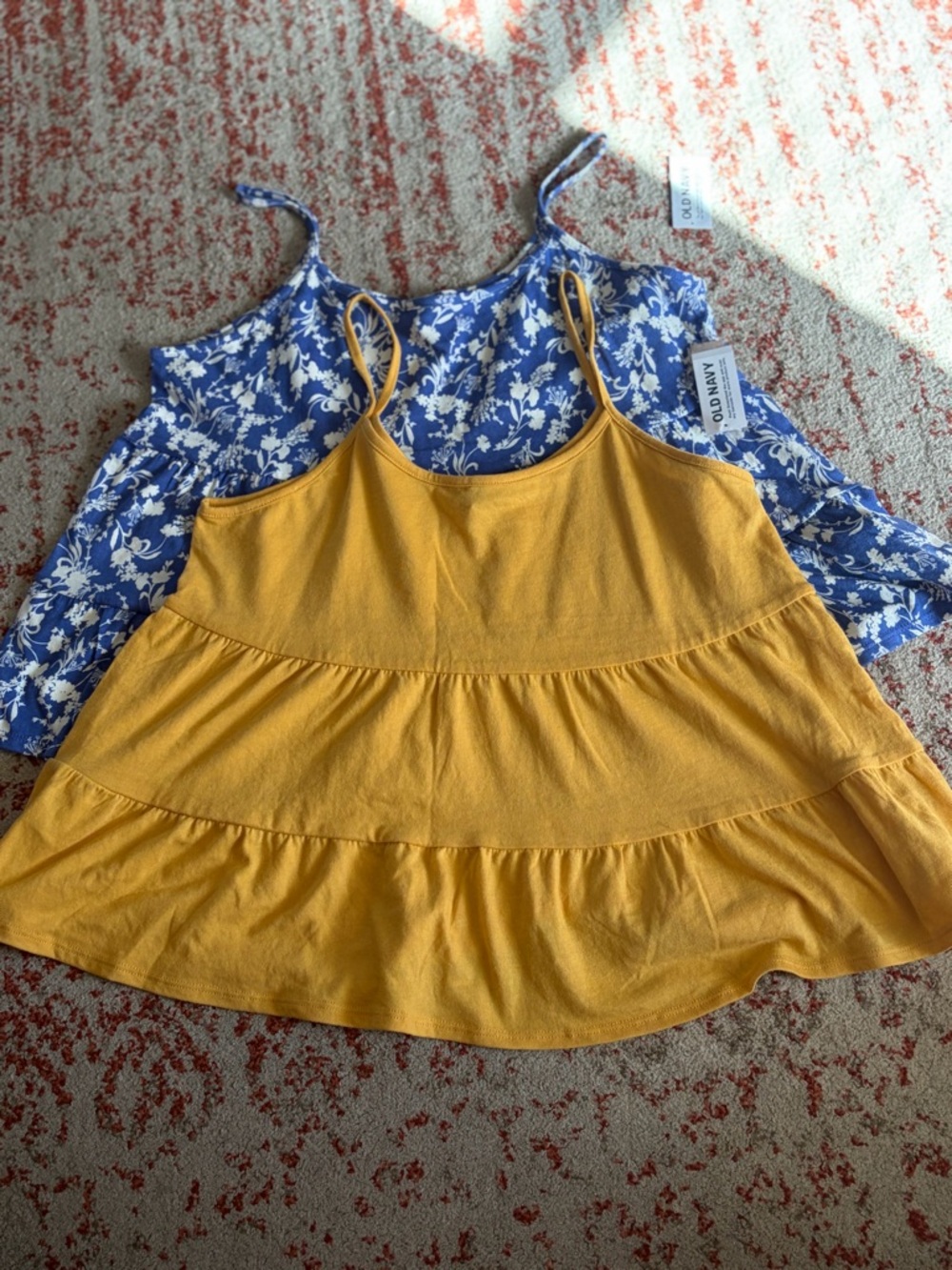BUNDLE Old Navy Navy Blue Floral & Mustard Tiered Cami Duo